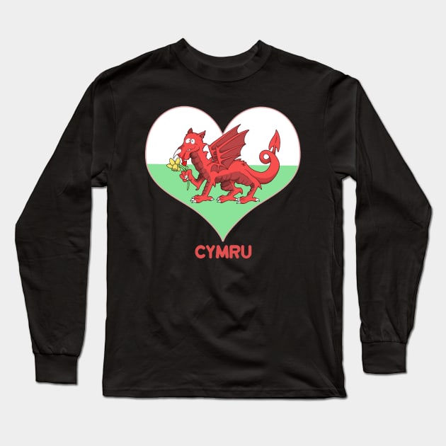 Welsh dragon With Heart Long Sleeve T-Shirt by GlamourFairy